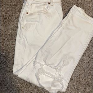 American Eagle Stretch Curvy Mom Jean - White, High Waisted, & Ripped - Size 12